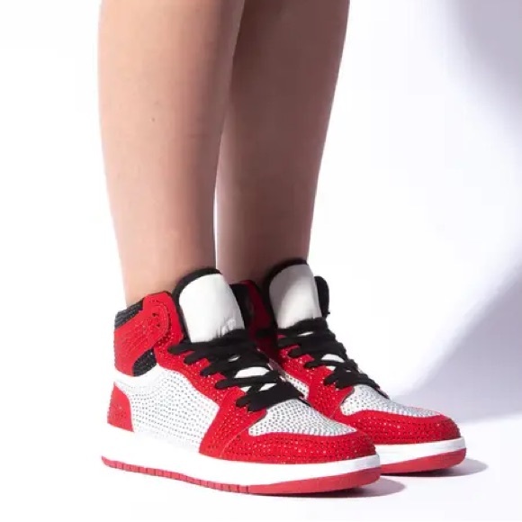 Red & White Rhinestone High Top Sneaker - Picture 2 of 4